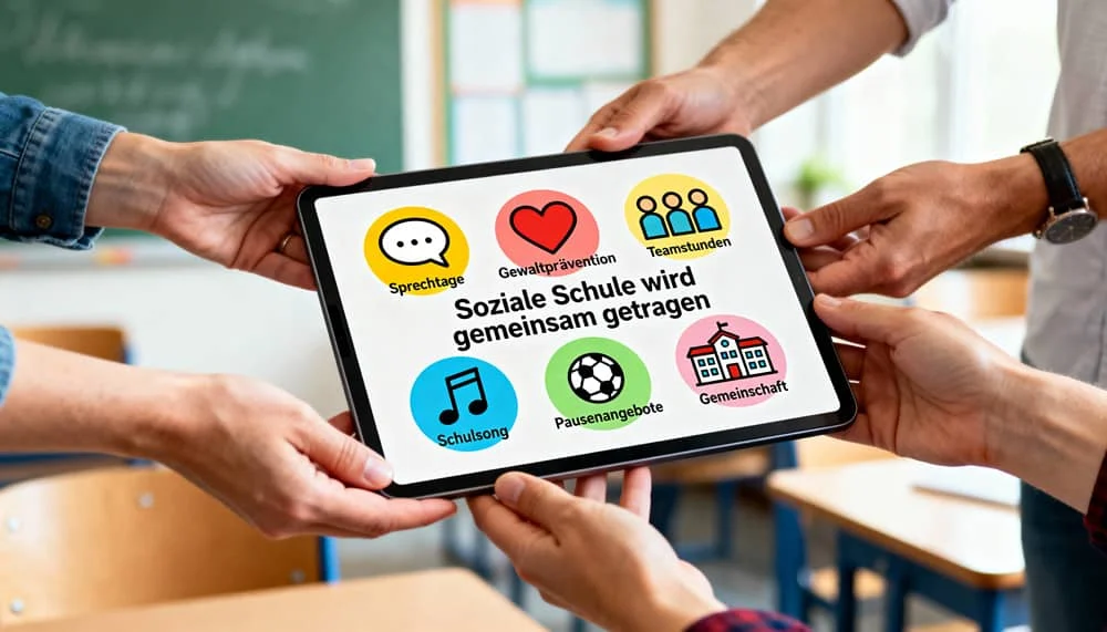 Friedrich-Ebert-Schule Hürth - Mehrere Hände halten ein Smartpad