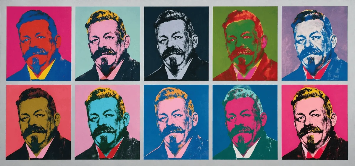 Friedrich-Ebert-Schule Hürth - Illustration Friedrich-Ebert-Pop-Art Porträt in bunten Variationen